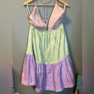 Beatriz Camacho pastel halter mini dress / resort / vacation / summer
